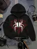Sudadera con capucha y cremallera con estampado de araña estilo callejero americano para mujer, hoodie holgado de subcultura vintage