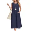Comércio Exterior Transfronteiriço Europeu e Americano Amazon Site Independente Vestido Casual Casual Feminino Cor Sólida Gola Redonda Sem Mangas Bolso