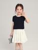 Pudding Haru Infantil Verão Contraste Manga Curta Top 2025 Nova Camiseta Feminina Slim Fit Gola Redonda