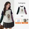 Conjunto de Otoño Pudding Haru para Niñas, Ropa Infantil, Camiseta Falsa de Dos Piezas, Nuevo Estilo Coreano Dulce de Otoño 2026, Camiseta de Manga Larga para Niños