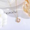 Estilo K de Collar Anillo Estrella Inteligente para Mujer, Chapado en Oro Cobre Zirconio Microincrustado Flor de Cuatro Hojas Inteligente, Simple Ins Popular Clavícula