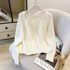 Cardigã de Tricô com Cadarço Estiloso para Mulheres, Outono e Inverno, Casaco Suéter Casual Grosso e Macio