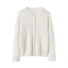 Cárdigan Clásico de Punto de Cachemira Simple de Color Sólido para Mujer, Cuello Redondo, Versátil, Corte Holgado, Abrigo Suéter de Cachemira y Seda