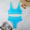 Traje de Baño Bikini Deportivo Europeo y Americano 2025 para Mujer, Color Sólido, Ajustado, Rápido Venta en Amazon, Sexy de Dos Piezas