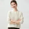 Textura de punto delicada_Suéter de cachemira con jacquard hueco de cuello redondo Otoño e Invierno para mujer Patrón de diamantes francés Suéter de punto suelto, suave y esponjoso