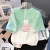 Camiseta Manga Curta Degradê para Meninas, Novo Estilo de Verão, Camiseta Estampada Infantil, Tamanhos Médio e Grande Infantis, Solta, Respirável, Estilo Coreano Elegante