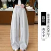 Calça feminina atlética de perna curva, nova coleção outono 2026, solta e casual, cintura alta, modeladora, com caimento fluido, calça larga casual estilo banana