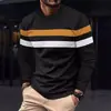 Exportación Transfronteriza Talla Grande Otoño e Invierno Hombres Cuello Redondo Manga Larga Bloques de Color Camiseta Básica Pulóver Camiseta de Manga Larga para Hombres