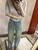 Jeans rectos retro de estilo americano con borde deshilachado para mujer, nueva colección primavera/otoño, de cintura alta, talla grande, corte holgado y pierna ancha con caída fluida