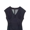 Ropa de Mujer Transfronteriza 2026 Moda Europea y Americana Versátil Casual Sencillo Vestido Midi de Mezclilla con Cuello en V Profundo para Mujer F71241