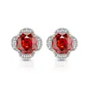 Pendientes de botón de trébol de corte rosa coloridos de alta venta en Tiktok con diamantes de alto carbono brillantes Pendientes de trébol de la suerte para transmisión en vivo