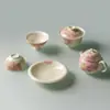 Juego de Té Miyen Rosa Pétalo de Loto Pintado a Mano, Tetera de Cerámica, Tapa, Taza de Té, Juego de Té de Viaje, Juego de Té Kung Fu para el Hogar