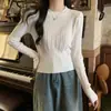 Top de punto base de cuello redondo estilo coreano para mujer, nuevo estilo primavera/otoño, capa interior suave y esponjosa de manga larga, top entallado a la cintura y adelgazante