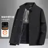 Chaqueta de seda de leche para hombre 2026 otoño e invierno, cuello camisero estilo ropa de trabajo, parte superior con forro polar, abrigo cálido de lujo juvenil para negocios