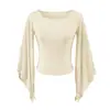 Estilo Puro Desejo Garota Apimentada Manga Flare Caída Leve Respirável Proteção Solar Camiseta Verão Slim Fit Curta Cor Sólida Top para Mulheres