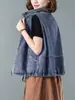 Colete Jeans Feminino Primavera Outono Peça de Roupa Versátil Lançamento Primavera 2026 Colete Soltinho Plus Size Jaqueta Sem Manga Tendência