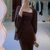Aficionados de Finlandia_caro sentido suelto chal de lana tirantes falda conjunto de dos piezas