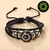 Pulsera de Piedra Preciosa Luminosa Sol y Luna Amantes del Tiempo Unisex Vintage Hecha a Mano Multicapa de Cuentas Tejida de Cuero