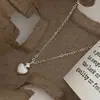 Nuevo Collar de Plata de Ley 925 con Corazón Cepillado para Mujer, Cadena para Clavícula de Diseño Sencillo de Nicho Cadena para el Cuello Joyería Coreana