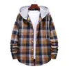 Camisa Casual de Manga Longa com Capuz Xadrez Cardigã Masculino Jaqueta Fina Masculina Comércio Exterior Versão Europeia Tamanho Grande Pronta Entrega HC14
