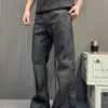 Calça Jeans Flare Preta Outono 2026 para Homens, Estilo Streetwear Retro Americano, Slim Fit, Perna Reta, Emagrecimento, Calça Plissada