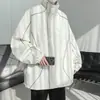 Chaqueta de otoño e invierno para hombre, repelente al agua, corte holgado, talla grande, prenda exterior, chaqueta con cuello alto, chaqueta a rayas