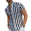 Camisa Casual de Manga Corta para Hombre Estilo Europeo y Americano Verano Transfronteriza Camisa Amazon Cuello Alto Rayas Corte Holgado