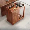 Gabinete de Té Móvil de Madera Maciza con Tetera Integrada, Mesa Lateral para Té, Gabinete Lateral de Té para Balcón de Madera de Nogal