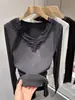 Camiseta Base Manga Longa Patchwork de Renda com Decote em V, Forrada com Fleece para Mulheres, Inverno, Slim Fit, Sexy, Tecido Escovado, Emagrecimento, Camiseta Espessa