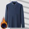Suéter de Inverno do Papai com Forro de Fleece, Engrossado para Homens de Meia-Idade, Falso Duas Peças, Adequado para Idades 40-50, Blusa Quente de Tricô