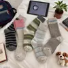 Calcetines de Velour de Visón con Hilo de Puntos a Media Pantorrilla, Calcetines Gruesos Rayados para Mujer, Calcetines Holgados Cálidos de Estilo Coreano, Tendencia con Bloques de Color