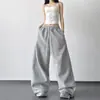 Calça Esportiva Feminina Nova para Primavera/Outono 2026, Modelagem Solta Emagrecedora com Cordão, Estilo Casual Preguiçoso Linha A, Calça de Perna Larga