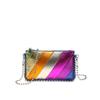 Bolsa feminina Nova Cor de Contraste Costura Listra Arco-íris Moderna Bolsa Quadrada Pequena Bolsa de Ombro de Corrente Frisada Bolsa Crossbody Elegante