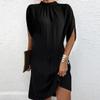 Roupas Femininas Novas Transfronteiriças Europeias e Americanas Estação Independente da Amazon Moda Gola Redonda Solta Manga Morcego Vestido de Gola Redonda