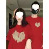 Algodón Puro PeinadoRojo Color Atuendo de Verano para Pareja Camiseta de Año Nuevo Casual Nuevo Estilo Coreano Top de Moda