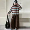 Conjunto de suéter a rayas para niña, colección primavera/otoño, nuevo estilo 2026, atuendo de otoño estilo coreano, pantalones de pierna ancha, conjunto de dos piezas, moderno y a la moda