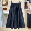 Colección de otoño para mujer talla grande: nuevos estilos para mujeres con curvas, que incluyen una falda de línea A a cuadros de cintura alta retro con cintura elástica y dobladillo acampanado