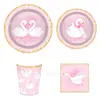 Mm180 Niñas Cisne Ballet Cisne Blanco Vajilla para Fiesta 8 Personas Set de 4 Piezas Plato de Papel Vaso de Papel
