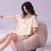 [Algodão Puro] Pijama Feminino Novo Verão 2026 Manga Curta Gola Redonda Shorts Pulôver Roupa de Casa Conjunto de Duas Peças