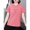 Camiseta de Manga Corta para Mujer, Corte de Hombro Regular, Nuevo Estilo de Verano, Versión Coreana Holgada, Versátil, Tallas Grandes, Cuello Redondo, Adelgazante, Top Estampado, Ins