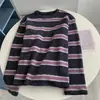 Sudadera de Estilo Perezoso con Rayas de Terciopelo de Conejo en Color Contrastante, Longitud Media, Imitación Cachemir, Holgada, para Otoño e Invierno, Informal, Engrosada, Camiseta Básica