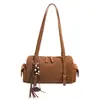 Bolsa Redonda Manual Simple de Gran Capacidad Textura de Gamuza Diseño de Bolso de Axila Sentido del Diseño Bolso de Hombro Retro Maillard