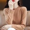 Estilo Nuevo de Primavera 100% Lana Tejido de Moda Reductor de Edad Tops de Manga Larga para Mujer Ropa Exterior Holgada Estilo Perezoso Camisetas Básicas