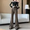 Calça de Lã Pelúcia Estilo Boot Cut Retro Plus de Alta Qualidade Transfronteiriça Nova Coleção Outono e Inverno 2025 Cintura Alta Slim Moda Casual