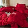 Nuevo Juego de Cuatro Piezas de Estilo Chino para Boda de Ropa de Cama Rojo Brillante Funda de Edredón Boda de Gama Alta Hogar de Boda Algodón Lavado