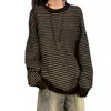Suéter de Tricô Listrado Gola Redonda Estilo Americano Masculino Outono Solto Estilo Preguiçoso Toque Jovem Suéter Camada Base Camada Superior