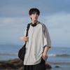Camiseta de manga curta pesada de três barras masculina Verão americano na moda adolescente plus size Camiseta da moda de cinco partes de algodão puro solto