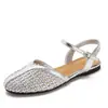 Sandalias Versátiles Cómodas para Viajar Baotou para Mujer Tejidas de Malla Hueca sin Espalda con Correa Única Suela Plana Zapatos para Mujer 655-12
