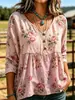 Camisa Pulôver Feminina Transfronteiriça Teum Gola V Solta Três Botões Manga Média Estilo Casual Impressão 3D Camisa Feminina