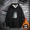 Moletom com capuz masculino, estilo outono e inverno, corte solto, novo modelo 2026, forrado com fleece, espessado, estampa de marca da moda, jaqueta casual pullover